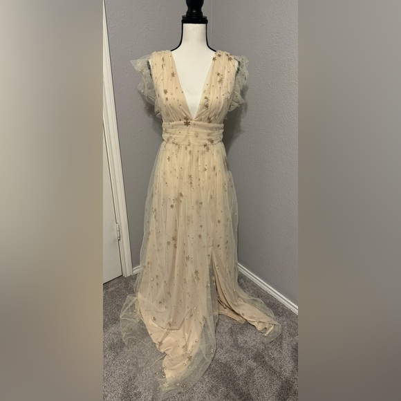 The Starry-Eyed Glitter Star Mesh Maxi Dress
